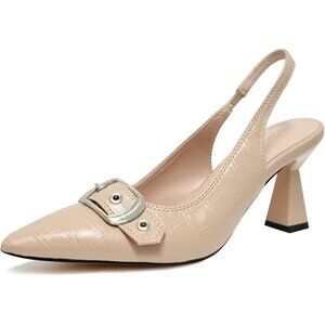 Apricot Synthetic Women Kitten Heels Pointed Toe Pumps Dress Shoes with Buckle